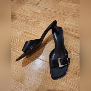 Mango Black Mules with Silver Buckle